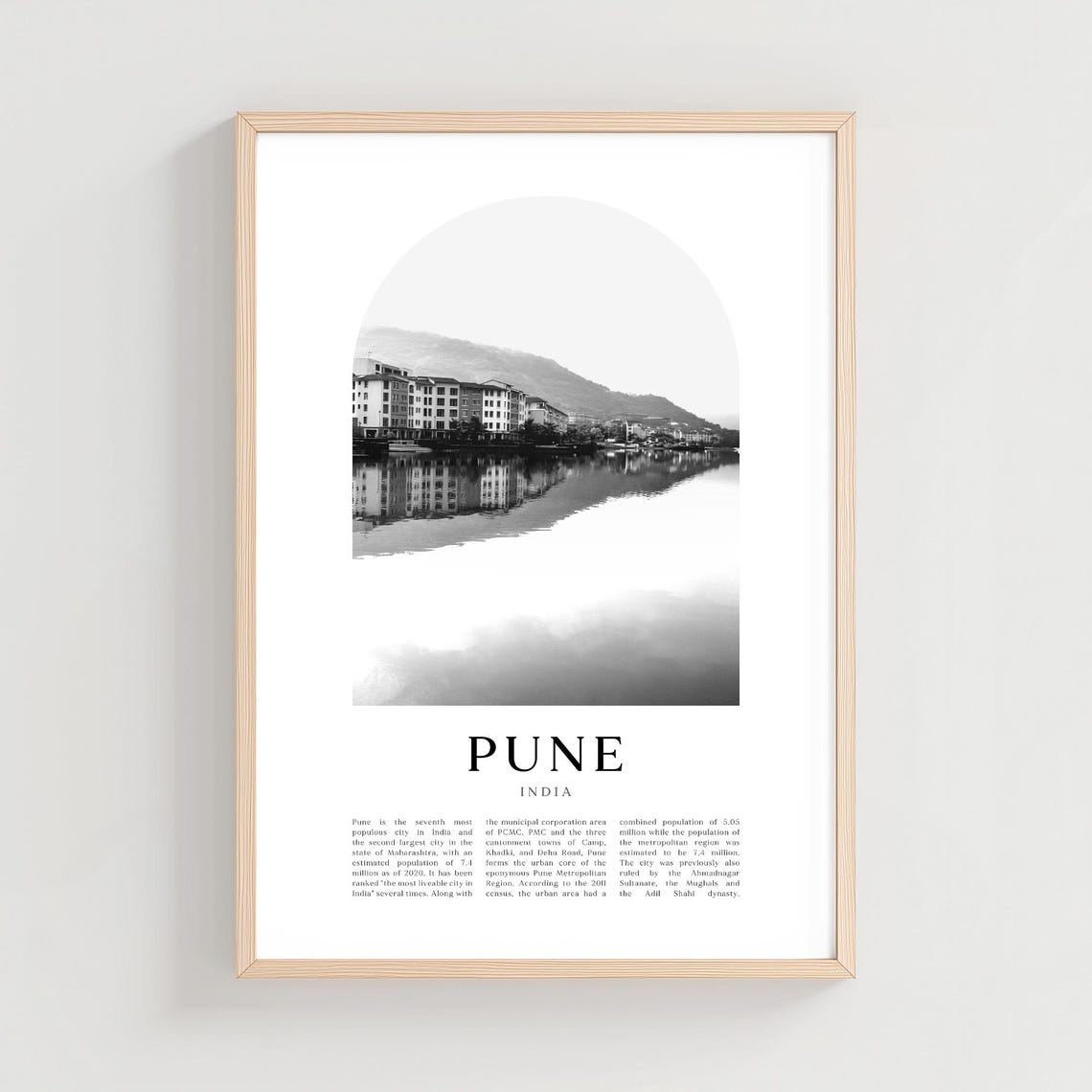 Pune India Lakeside Buildings Black and White Photography Poster
