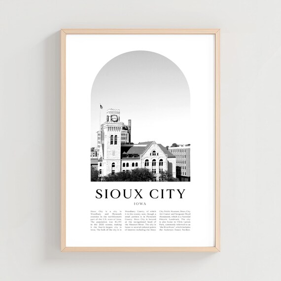 Sioux City Iowa Historic Clock Tower Building Black White Travel Poster