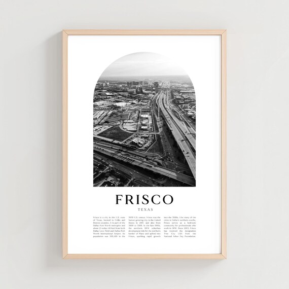 Frisco Texas Black and White Aerial Cityscape Photo Art Poster