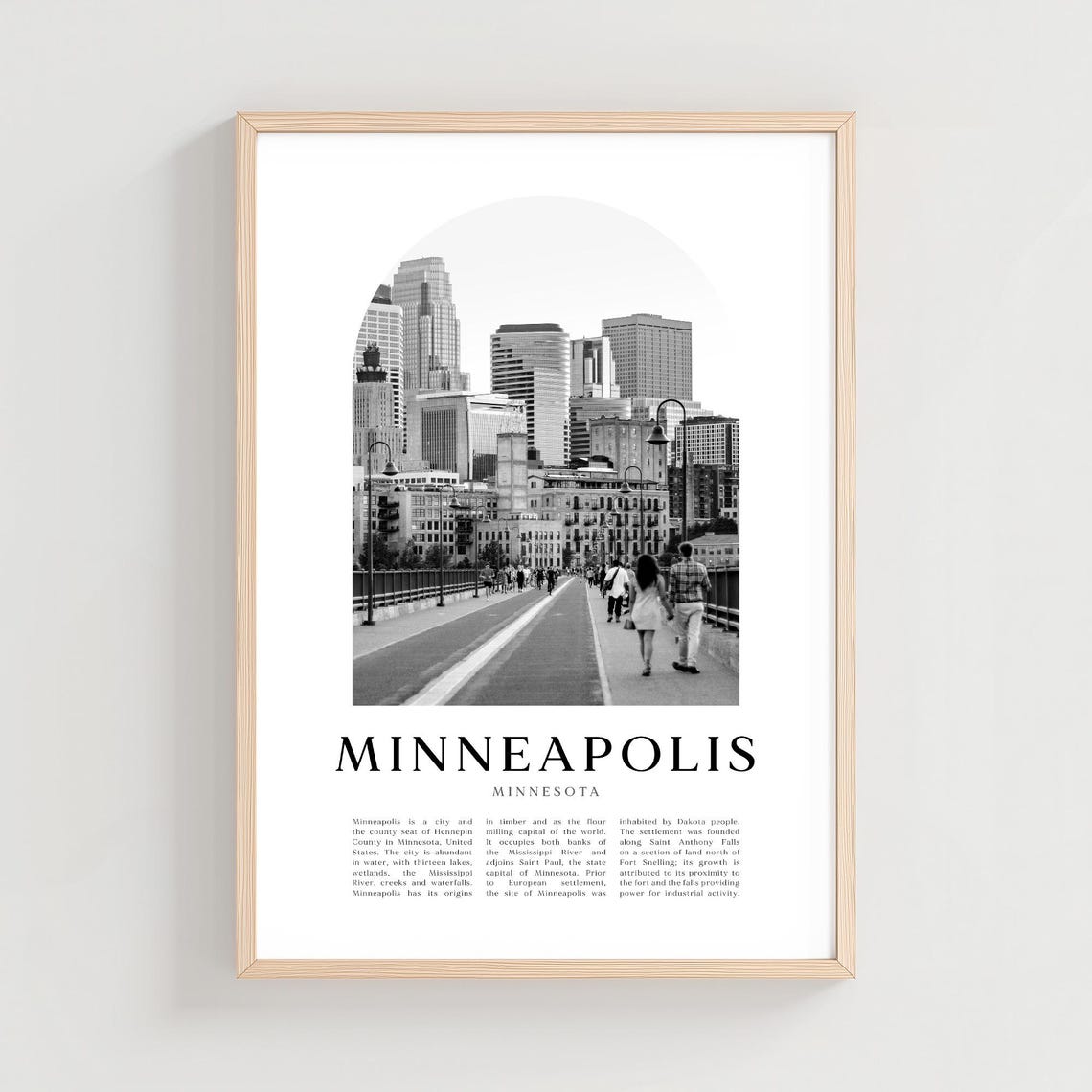 Minneapolis Minnesota Bridge and Skyline Black and White Poster