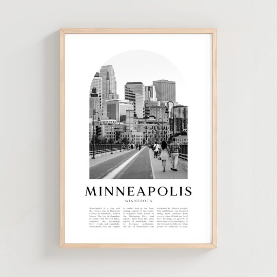 Minneapolis Minnesota Bridge and Skyline Black and White Poster