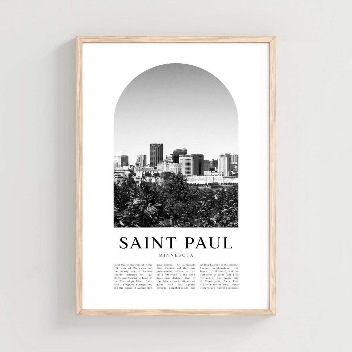 Saint Paul Minnesota Minimalist Black and White Skyline City Print