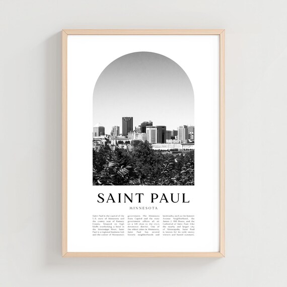 Saint Paul Minnesota Minimalist Black and White Skyline City Print