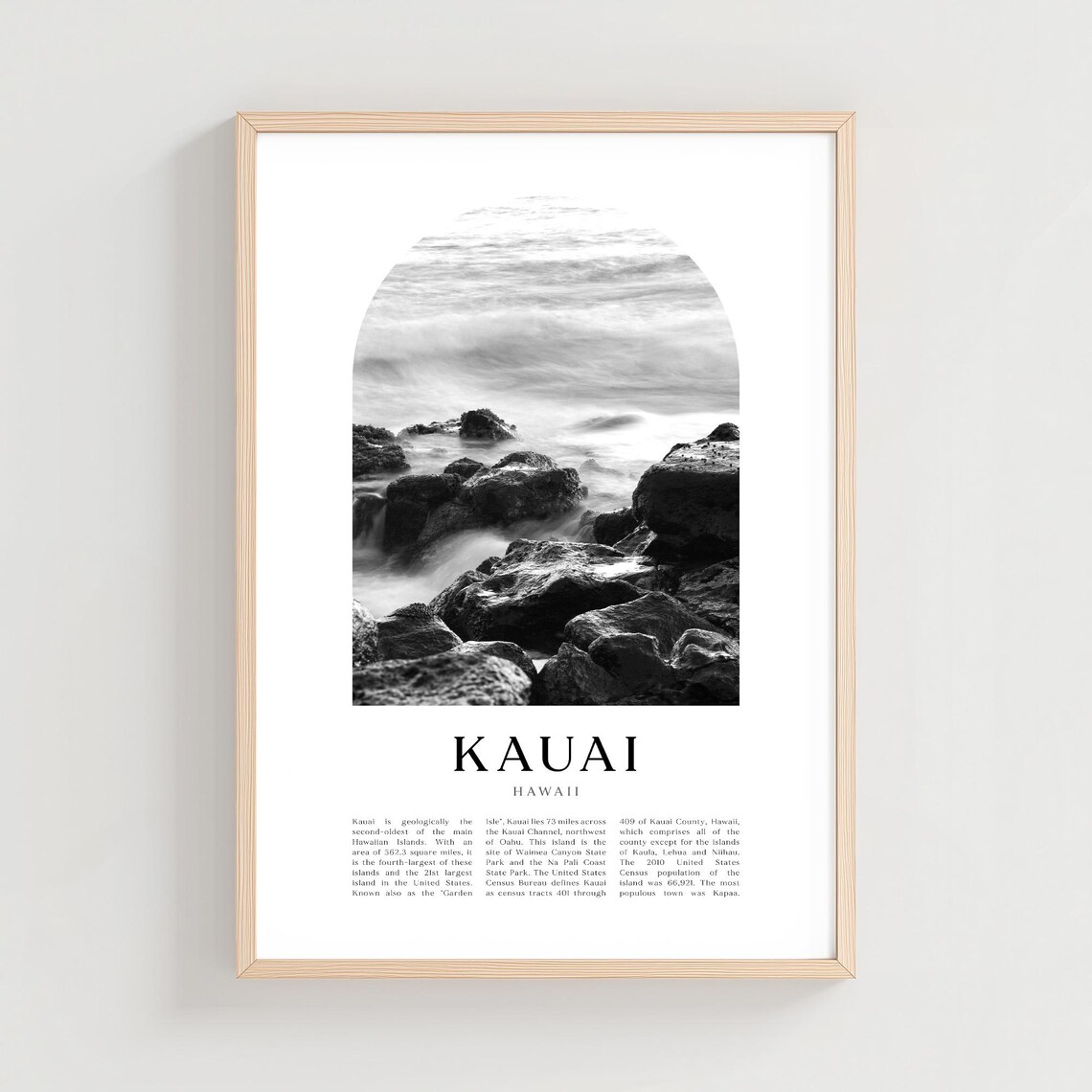 Kauai Hawaii Rocky Coast Ocean Black and White Photo Arch Poster