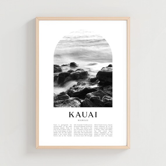 Kauai Hawaii Rocky Coast Ocean Black and White Photo Arch Poster