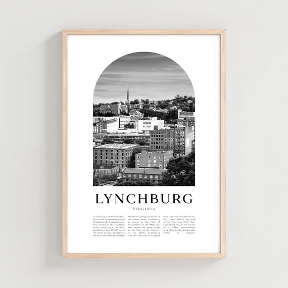 Lynchburg Virginia Black and White Downtown Skyline Photo Poster