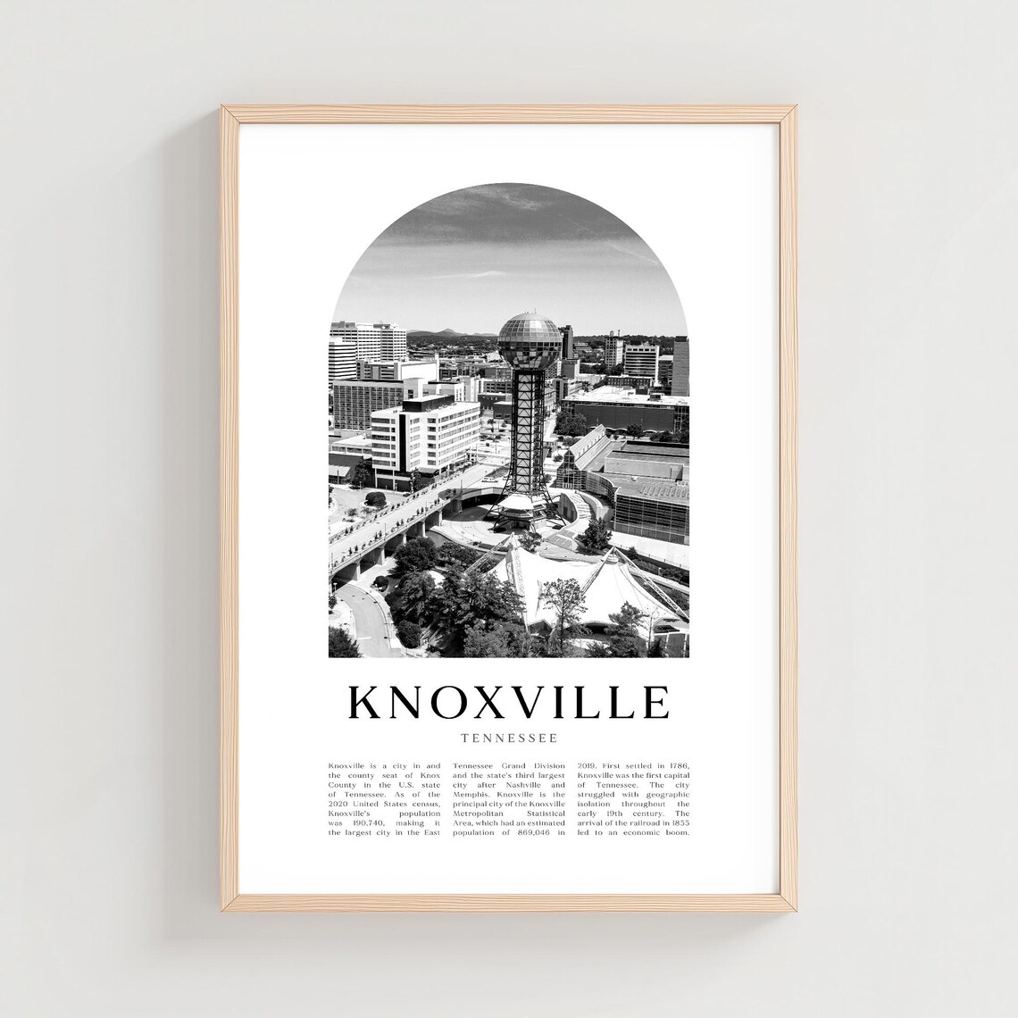 Knoxville Tennessee Sunsphere Skyline Black and White Poster