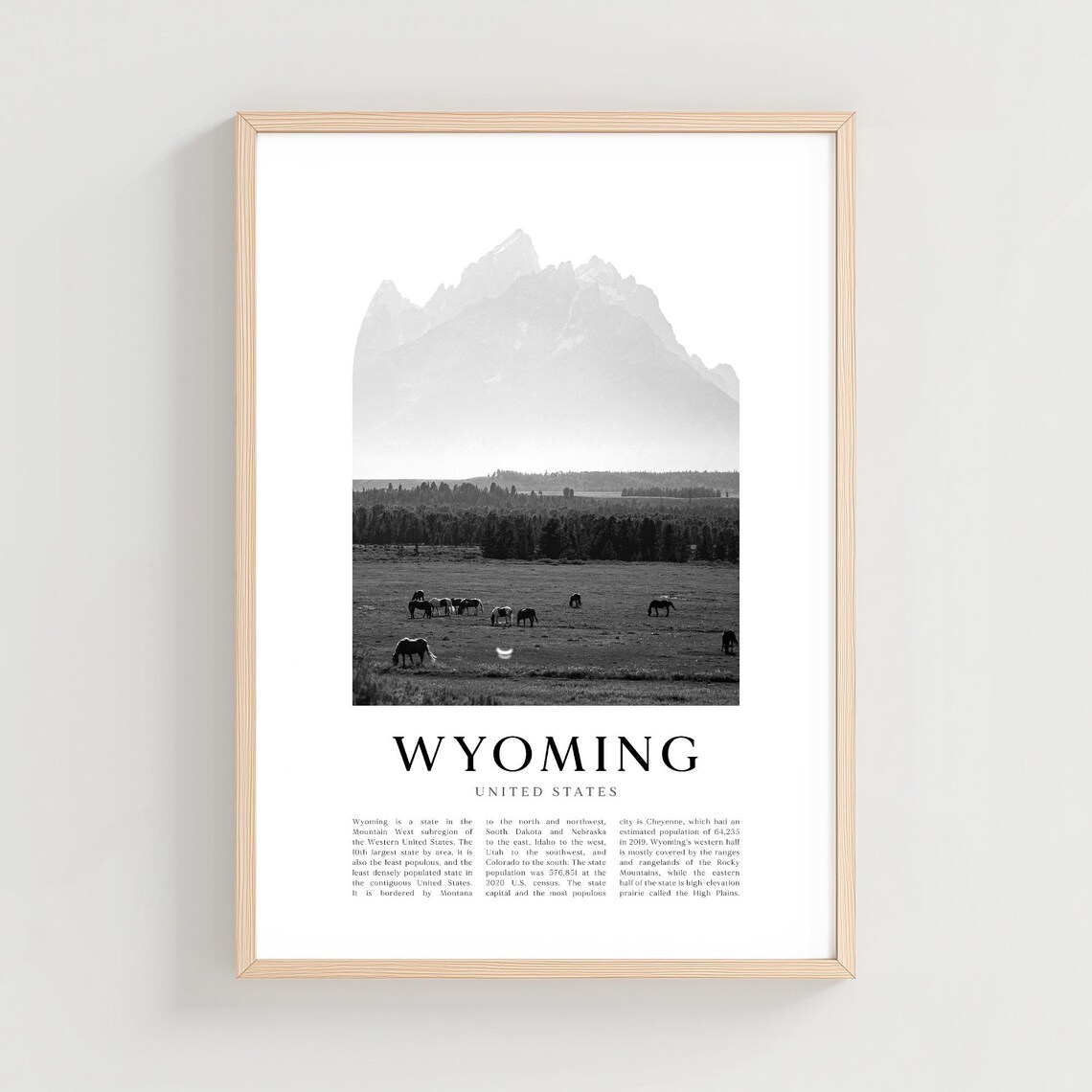 Wyoming Grand Teton Horses Black White Photo United States Travel Poster