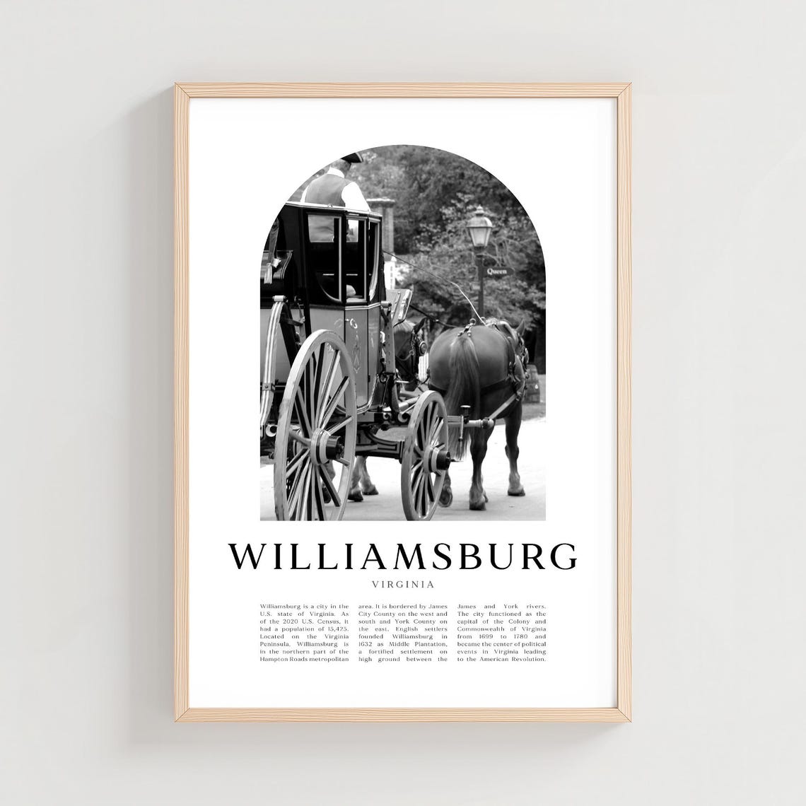 Williamsburg Virginia Horse Carriage Colonial Minimalist Photo Poster