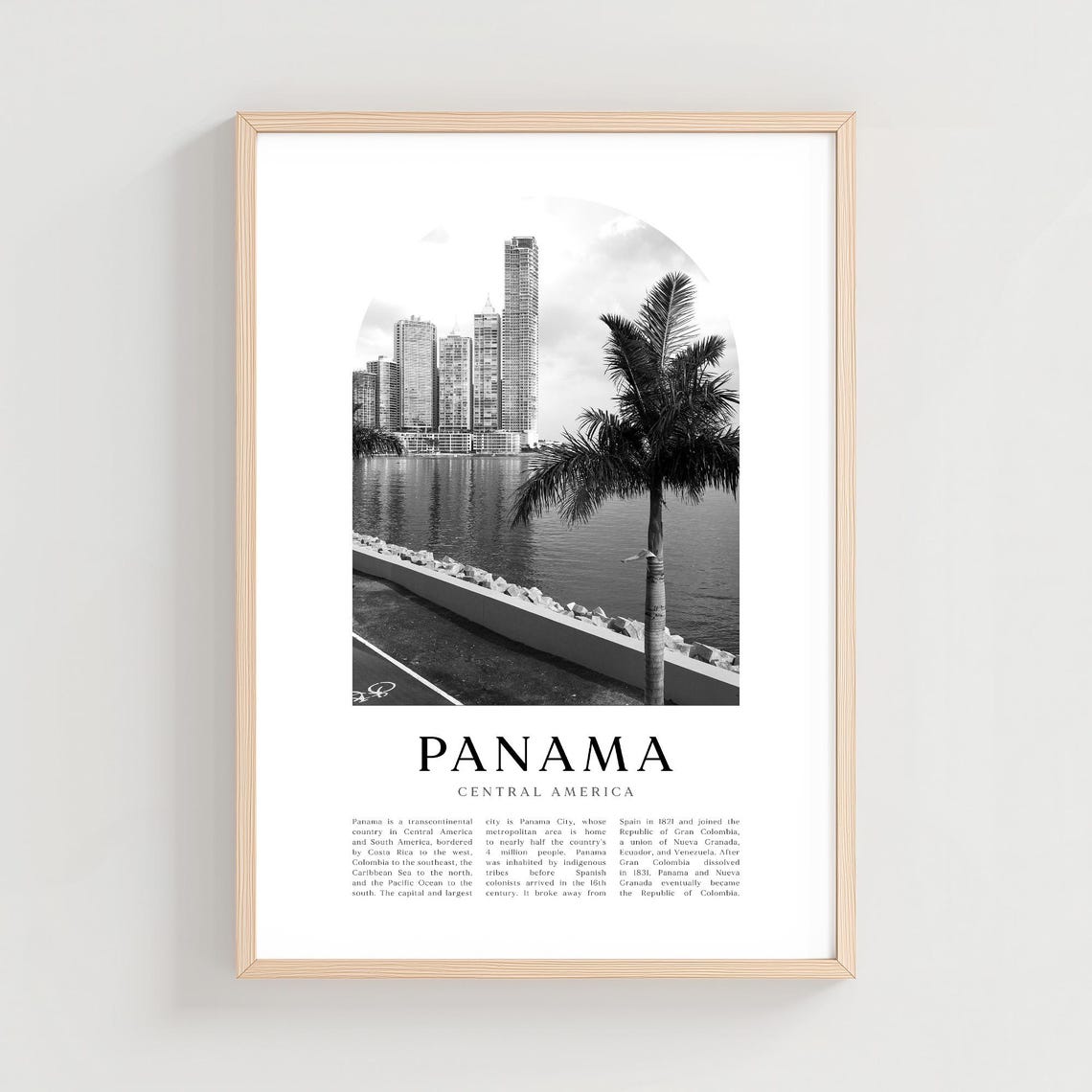 Panama City Skyline Palm Tree Black And White Vintage Photo Poster