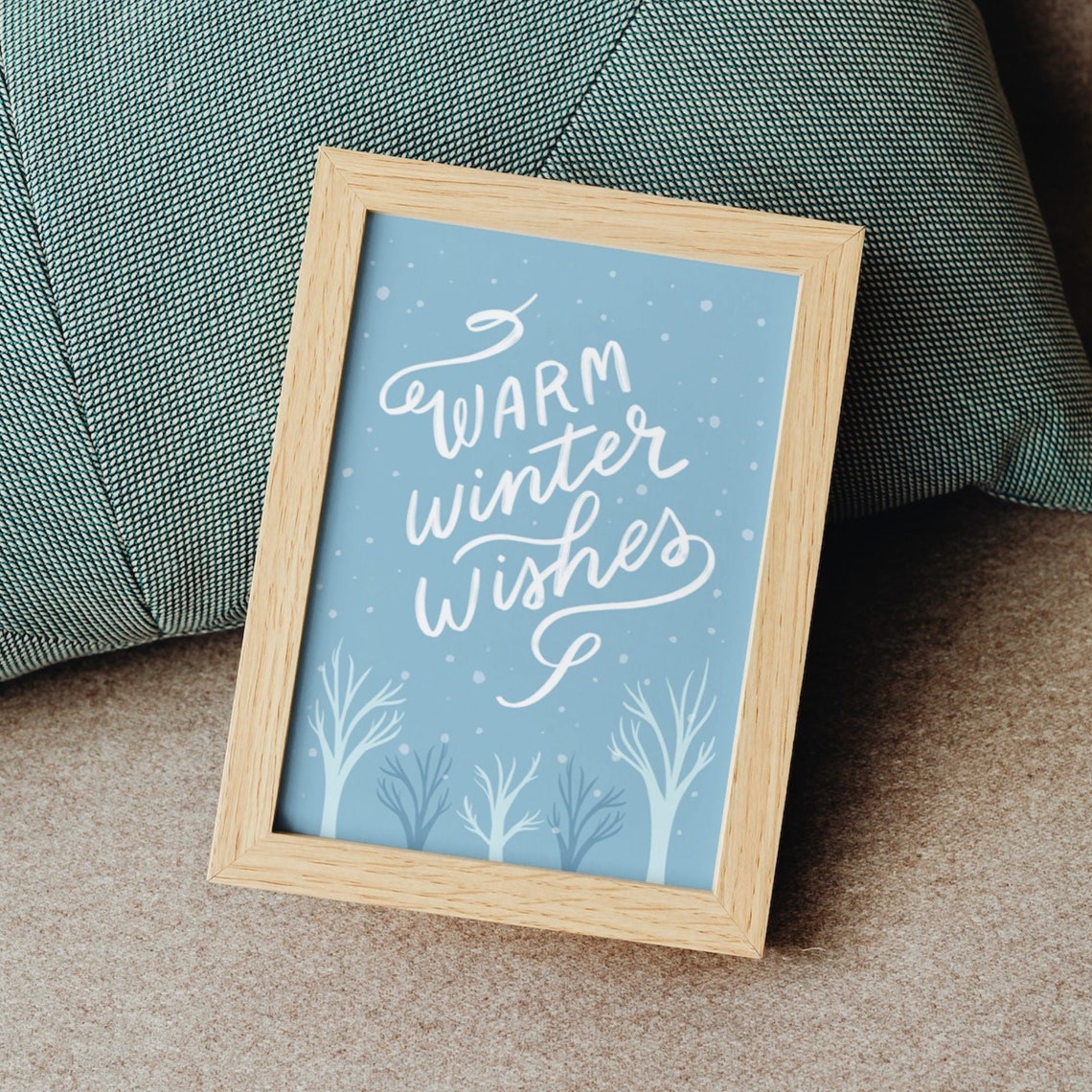 Warm Winter Wishes Hand Lettered Blue Snowy Winter Greeting Poster - Image 3