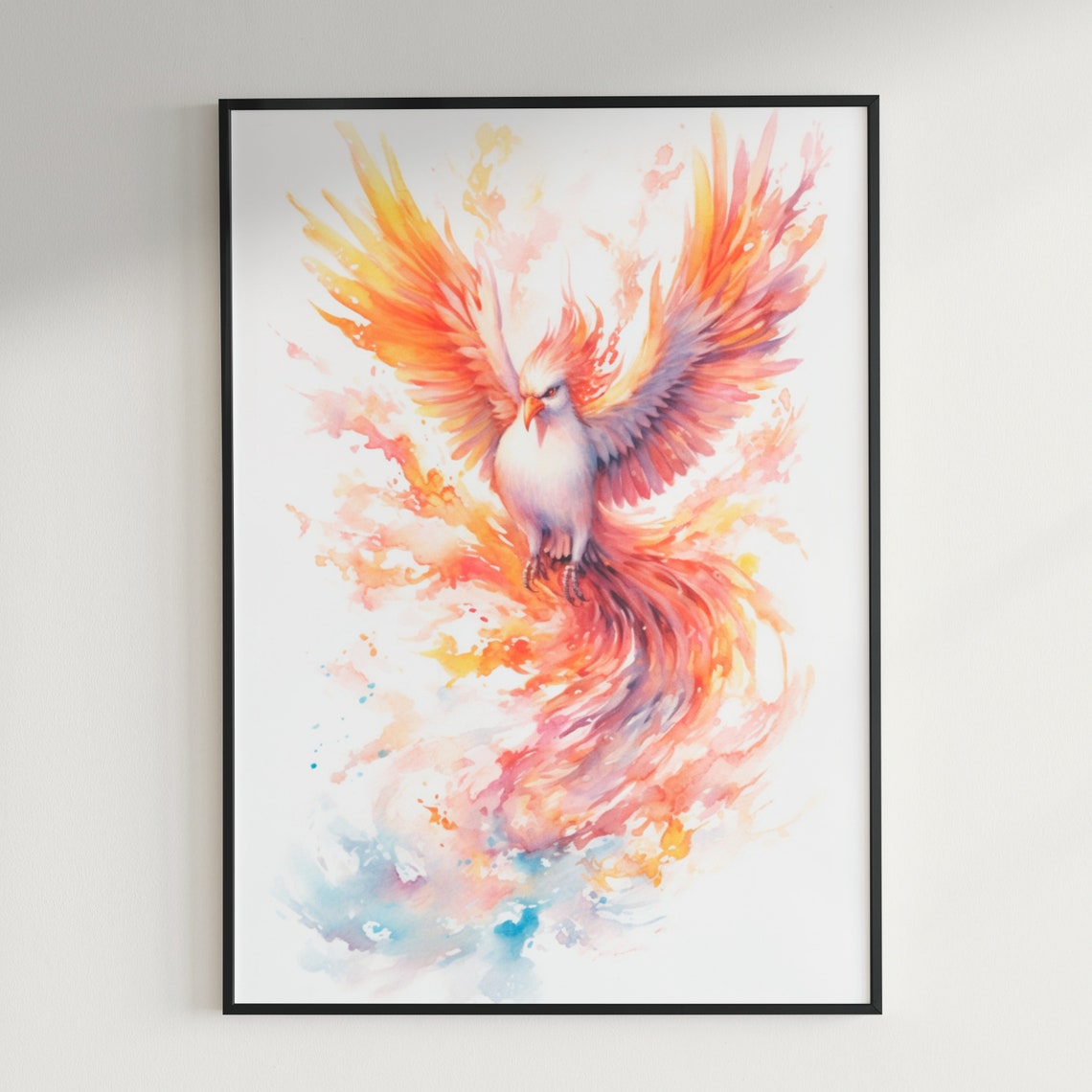 Fiery Phoenix Rising in Flames Mythical Firebird Watercolor Poster - Image 3