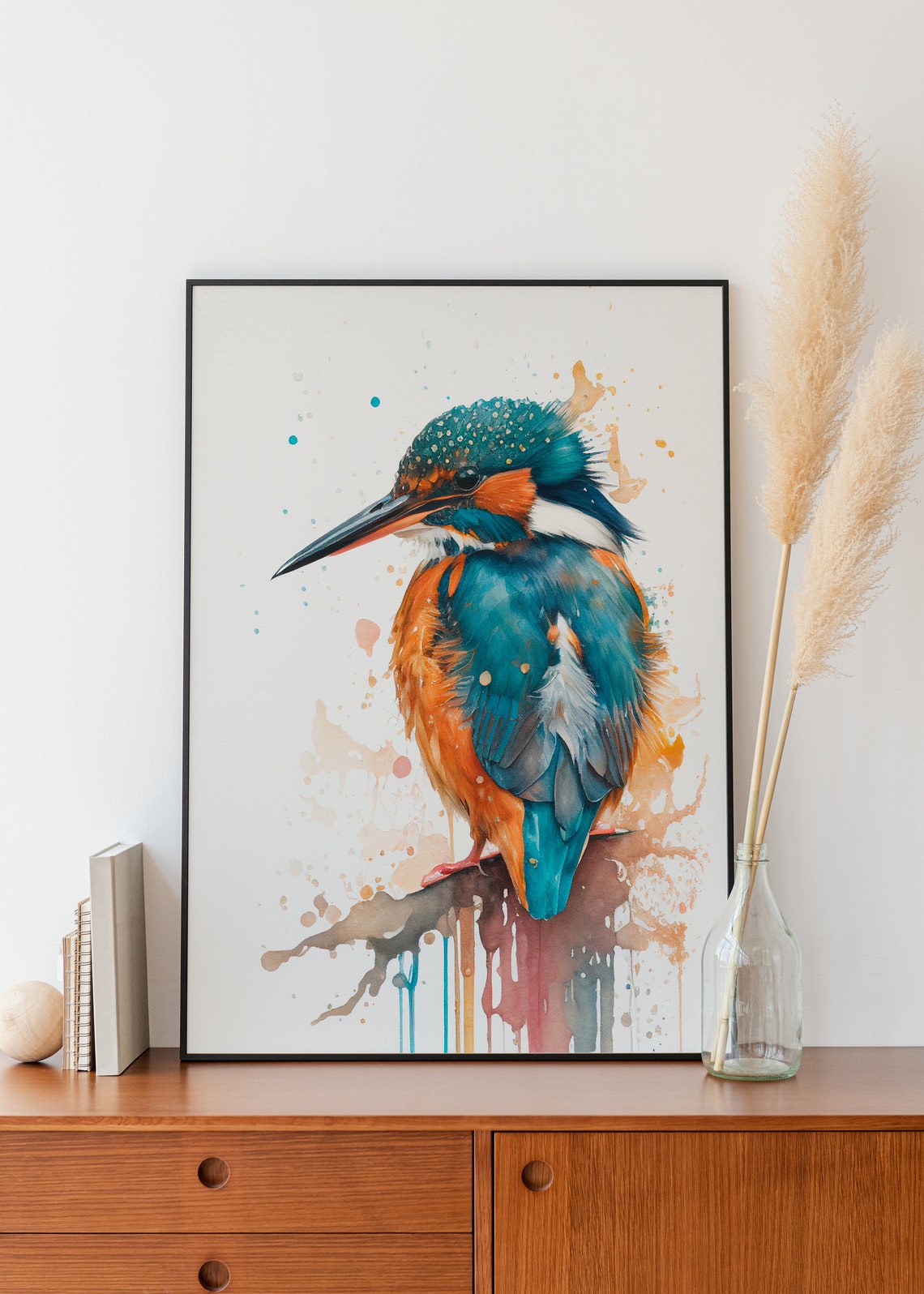 Kingfisher Watercolor Painting Vibrant Blue Bird Nature Art Print