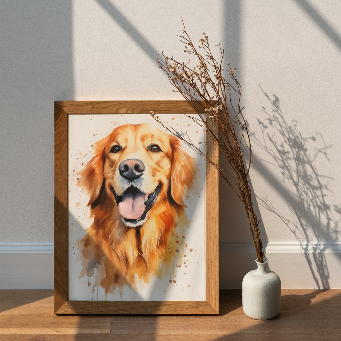 Happy Golden Retriever Watercolor Smiling Dog Portrait Wall Art - Image 2