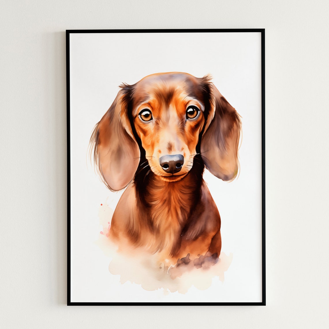 Brown Dachshund Dog Watercolor Portrait Painting Splash Art Poster