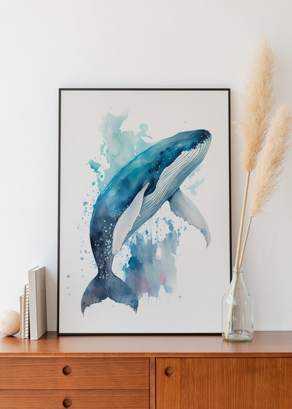 Whale Wall Art Watercolor Whale Wall Decor Airbnb Wall Art Nursery Room Decor Watercolor Whale Art Watercolor Animal Room Decor Gift