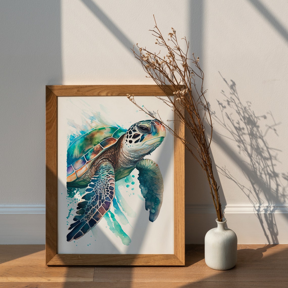Sea Turtle Swimming Watercolor Ocean Reef Marine Life Wall Art - Image 3