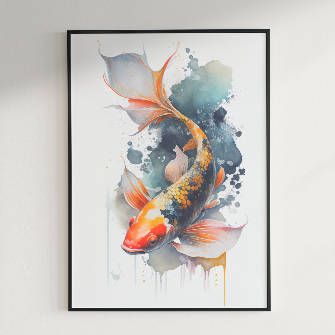 Japanese Koi Fish Watercolor Painting Colorful Splash Art Poster - Image 2