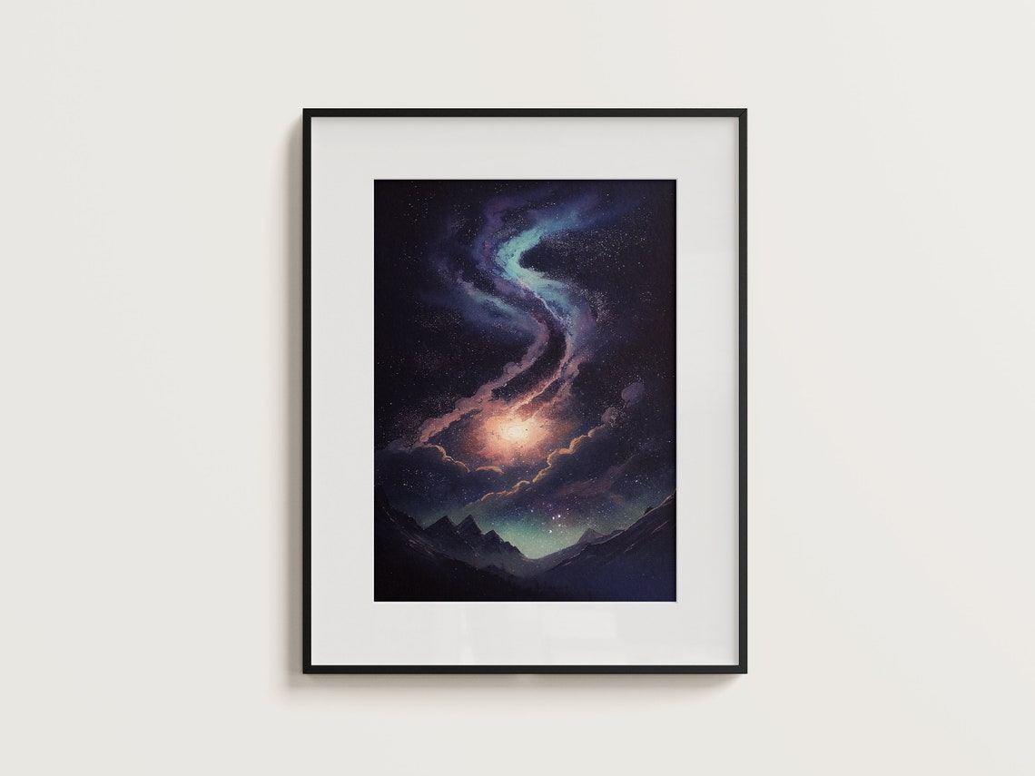 Aurora Nebula Swirls Above Dark Mountain Valley Night Poster - Image 3