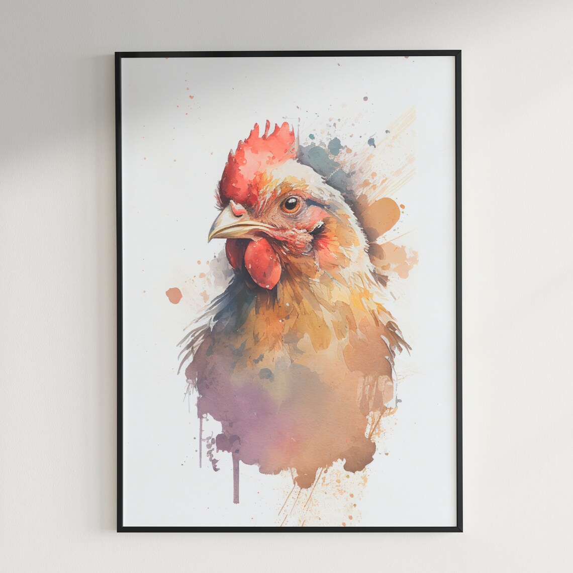 Gentle Red Hen Chicken Portrait Warm Watercolor Farm Bird Poster - Image 2