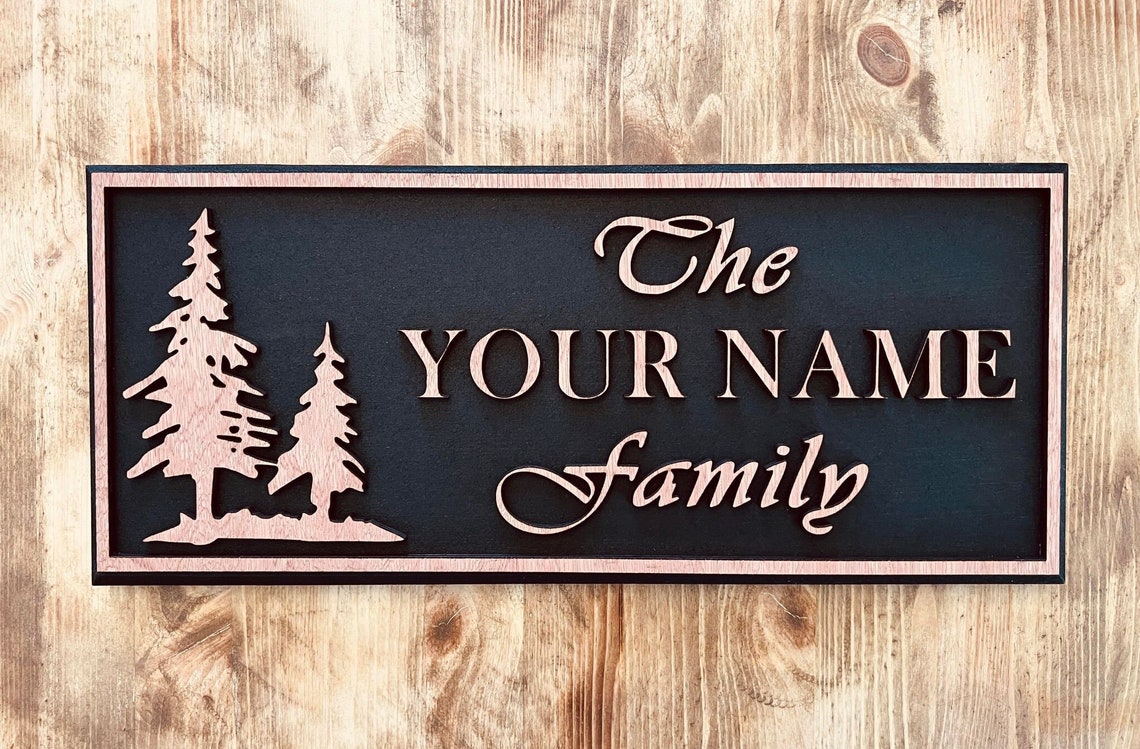 Personalized Family Name Sign Pine Trees Laser Cut Wood Wall Art - Image 2
