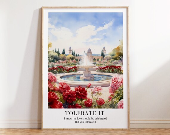 Tolerate It Taylor Swift Rose Garden Fountain Lyric Art Poster