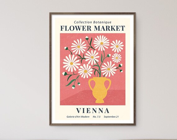 Vienna Flower Market White Daisy Vintage Botanical Gallery Poster