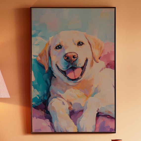 Smiling Labrador Retriever Portrait Poster with Colorful Brushstrokes