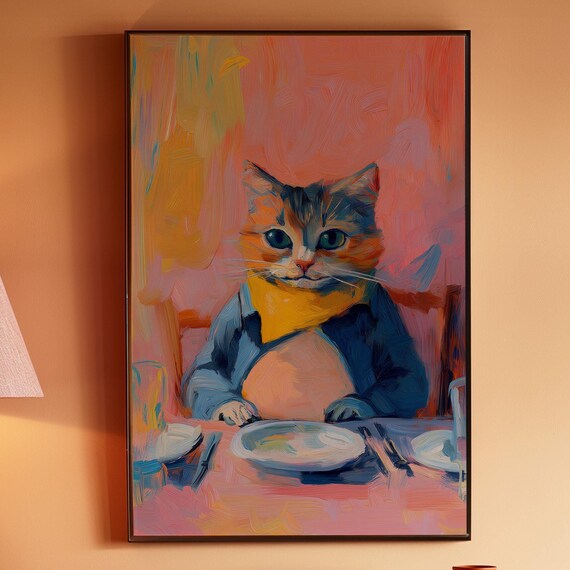 Funny Wall Art Matisse Wall Art Dopamine Decor Cat Poster Kitsch Aesthetic Art Animal Humor Art Trendy Wall Decor Colorful Art Print