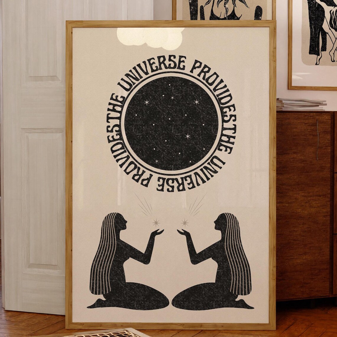 The Universe Provides Starry Circle Spiritual Women Boho Retro Poster