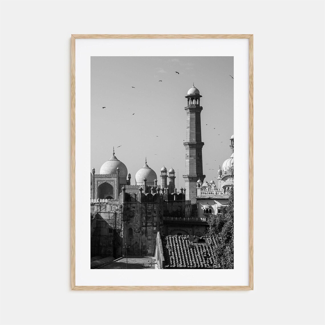 Lahore Badshahi Mosque Domes Black And White Pakistan Temple Poster