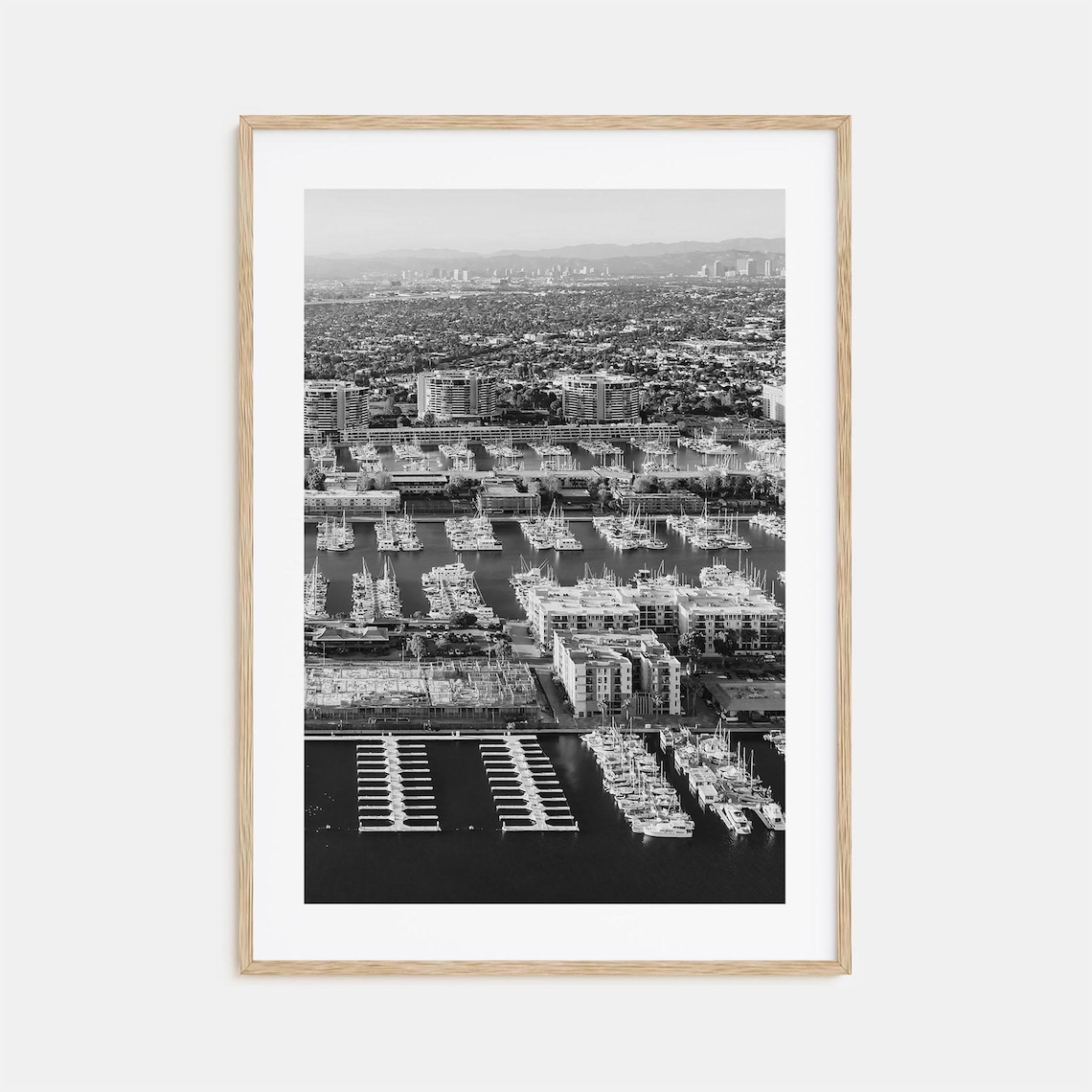 Marina Del Rey Harbor Boats Black And White Aerial View Poster