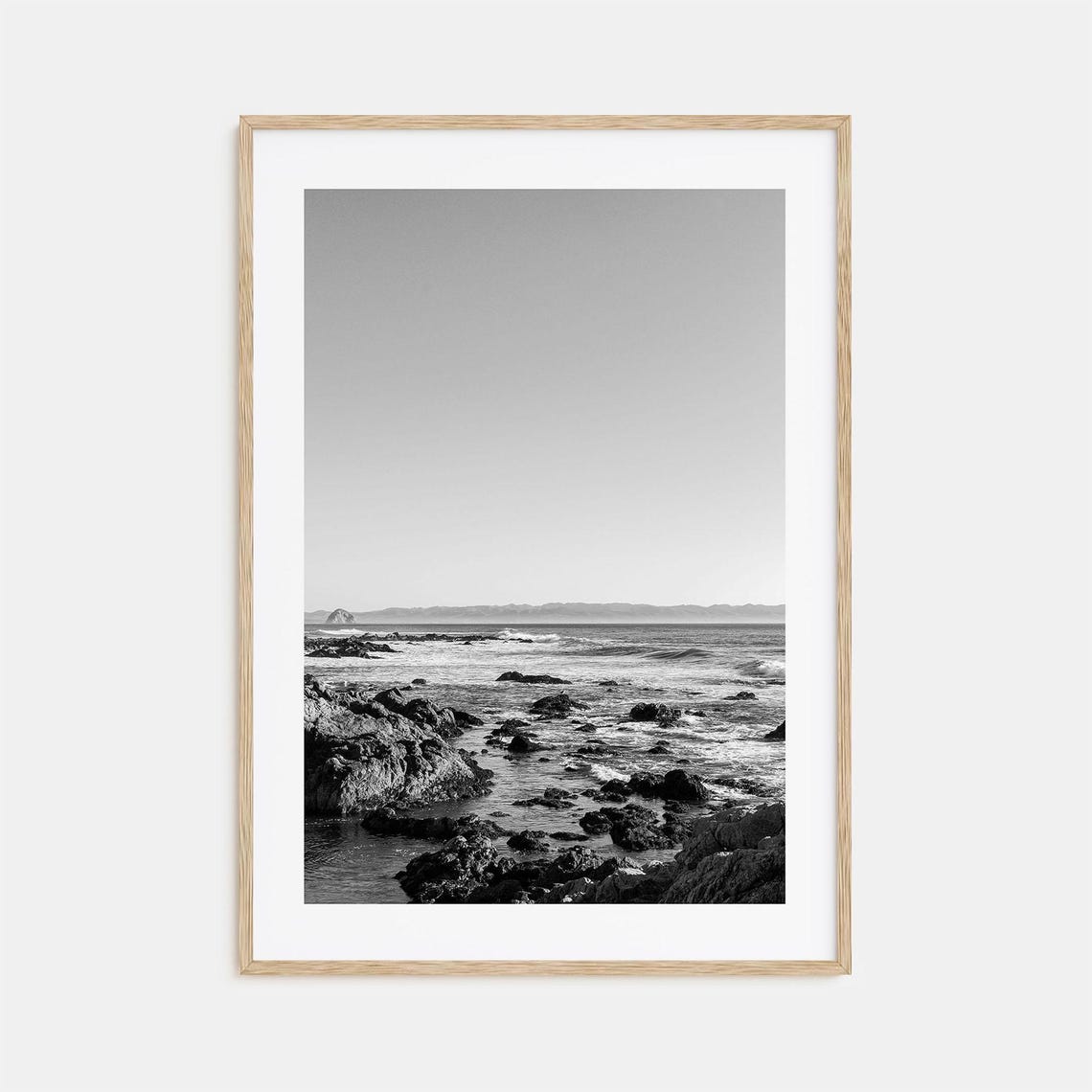 Wild Rocky Ocean Shoreline Waves Black and White Seascape Poster