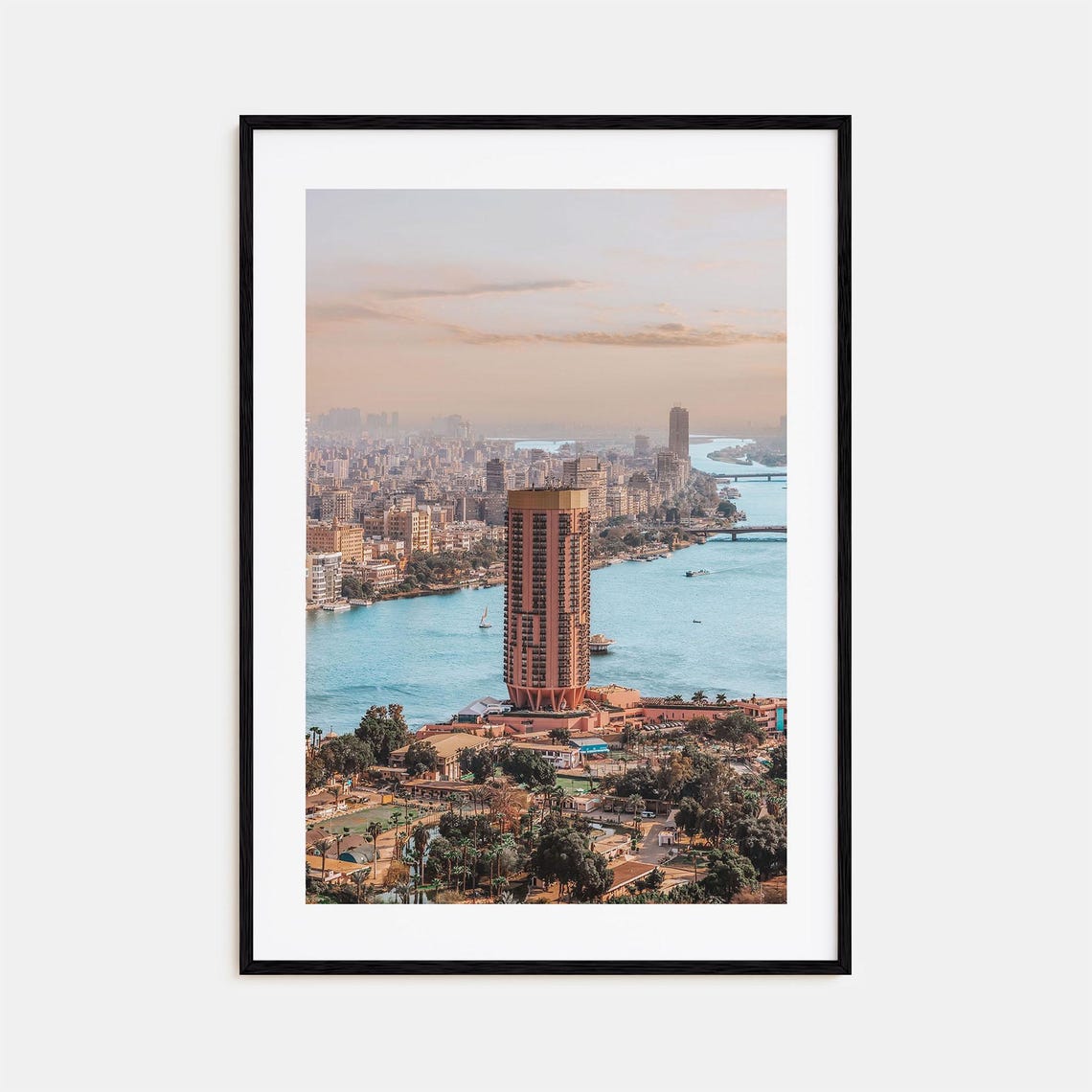 Cairo Egypt Nile River Cityscape Golden Hour Travel Photo Poster