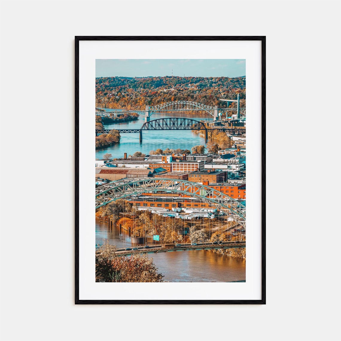 Ohio River City Bridges Autumn Skyline Overlook Landscape Photo Poster