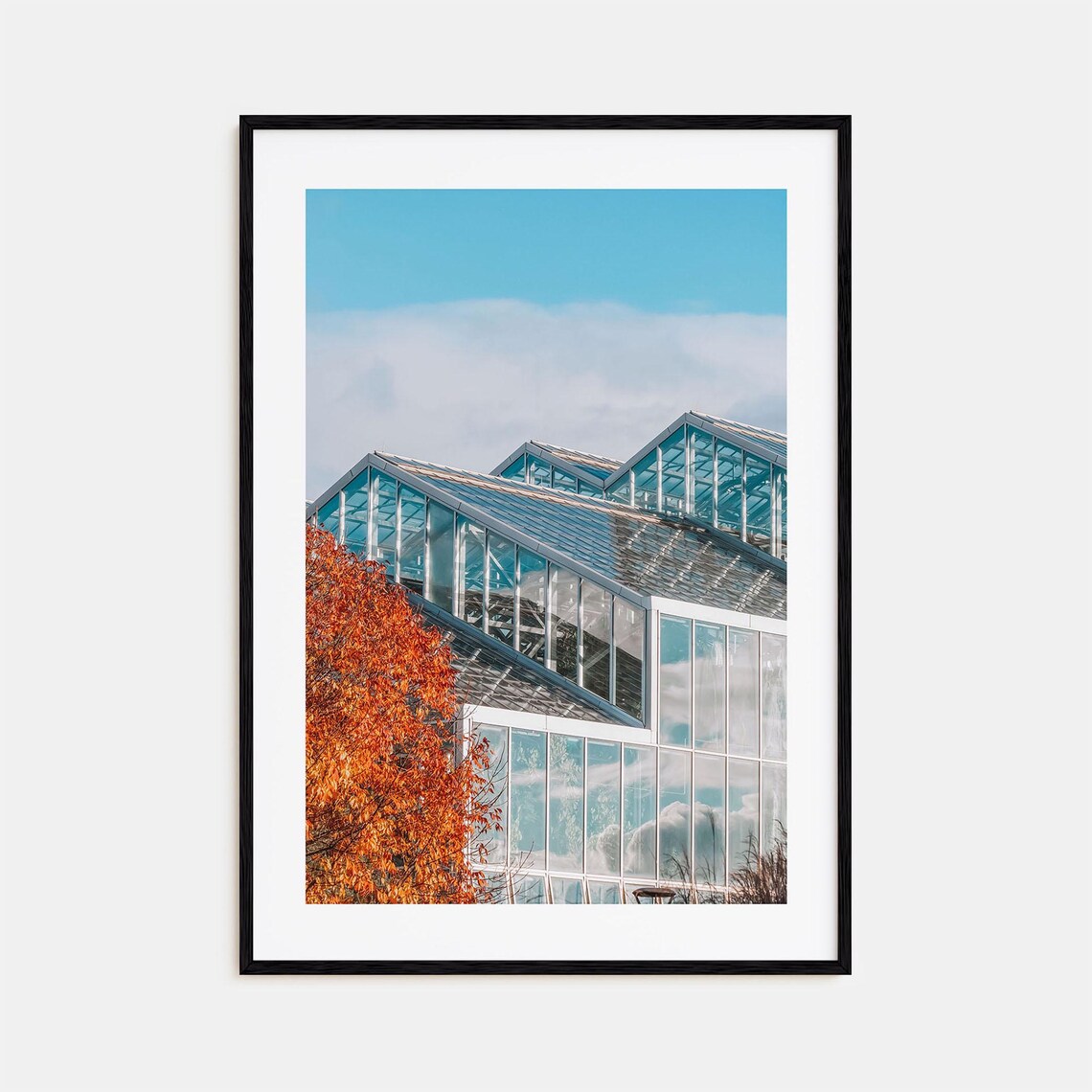 Grand Rapids Glass Conservatory with Autumn Tree Detail Print