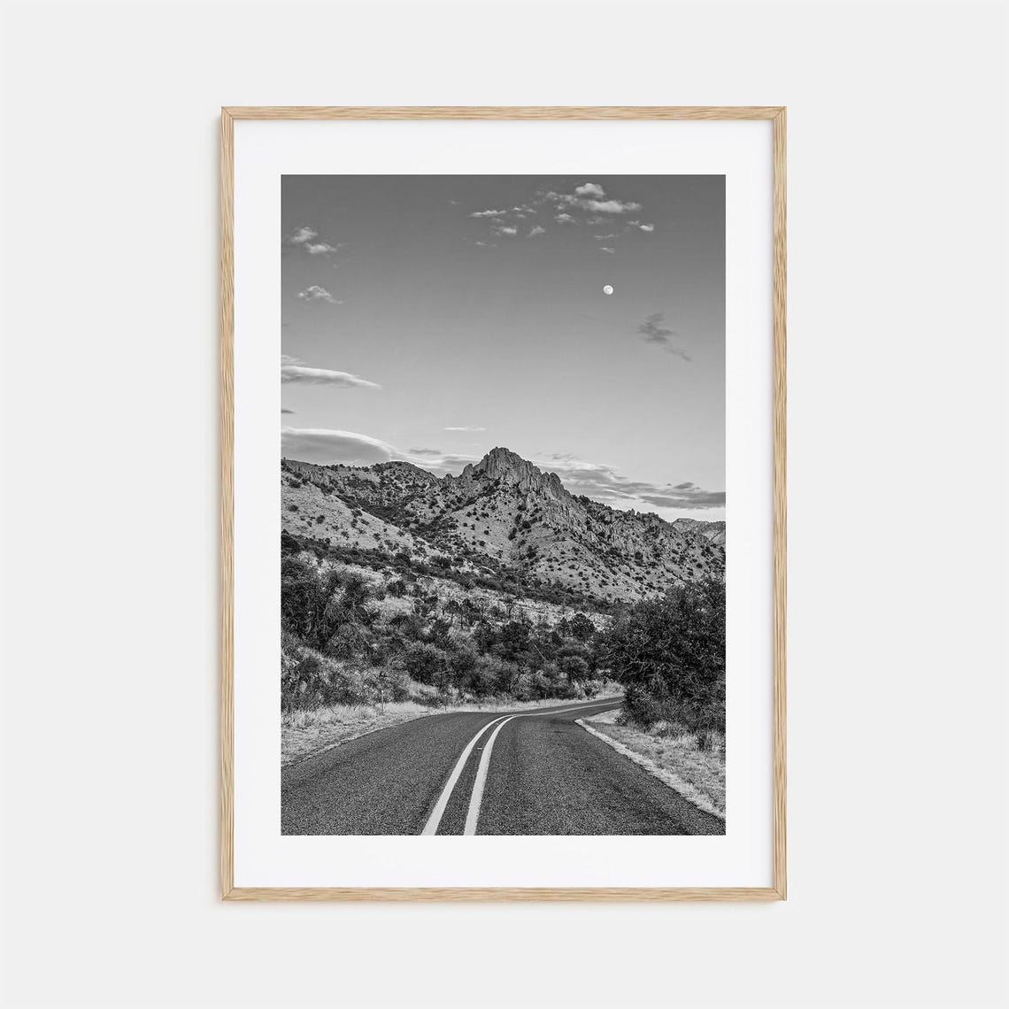 Davis Desert Road to the Mountains Under Moonlight Black White Poster