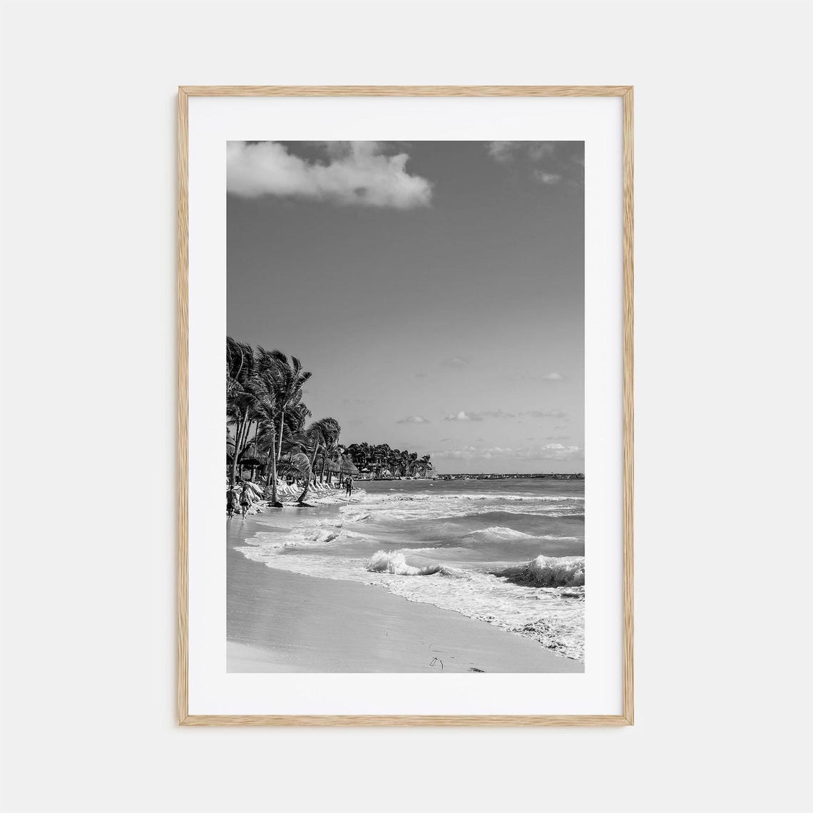 Playa Del Carmen Beach Palms Surf Mexico Caribbean Black White Poster
