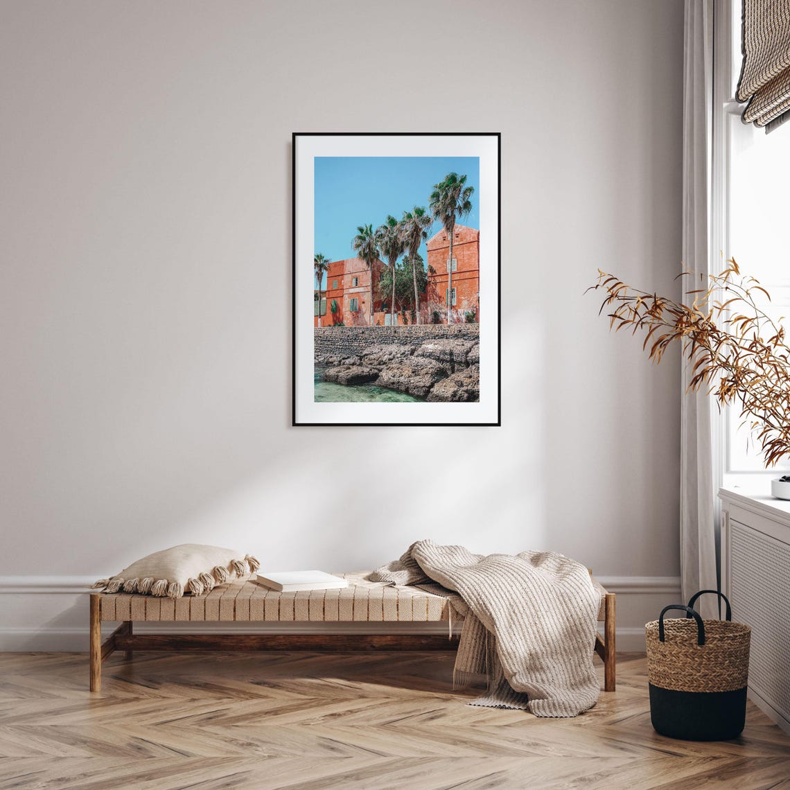 Dakar Senegal Terracotta Colonial Buildings Palm Trees Poster - Image 2