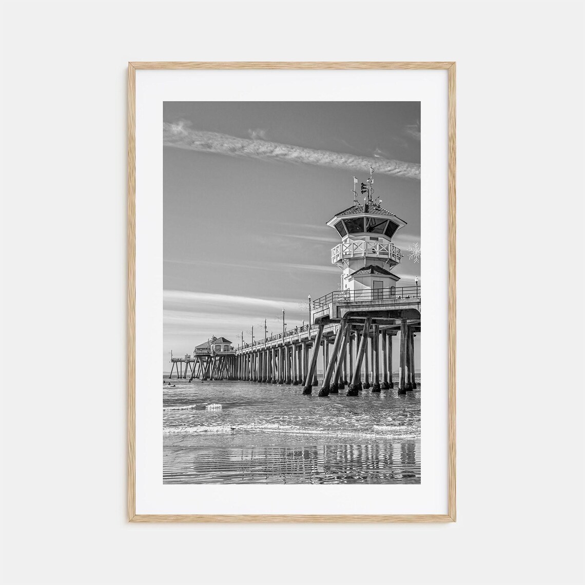 Huntington Beach Pier Lifeguard Tower Black And White Poster
