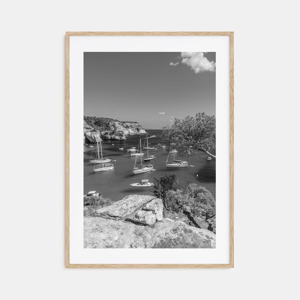 Menorca Spain Sailboat Harbor Black And White Bay Mediterranean Poster