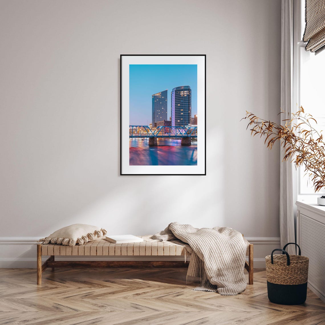 Grand Rapids Blue Bridge River Dusk City Lights Photo Poster - Image 2