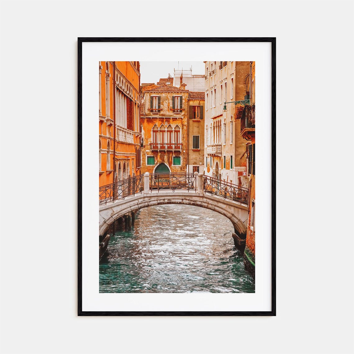 Venice Canal Footbridge Between Ochre Historic Buildings Poster