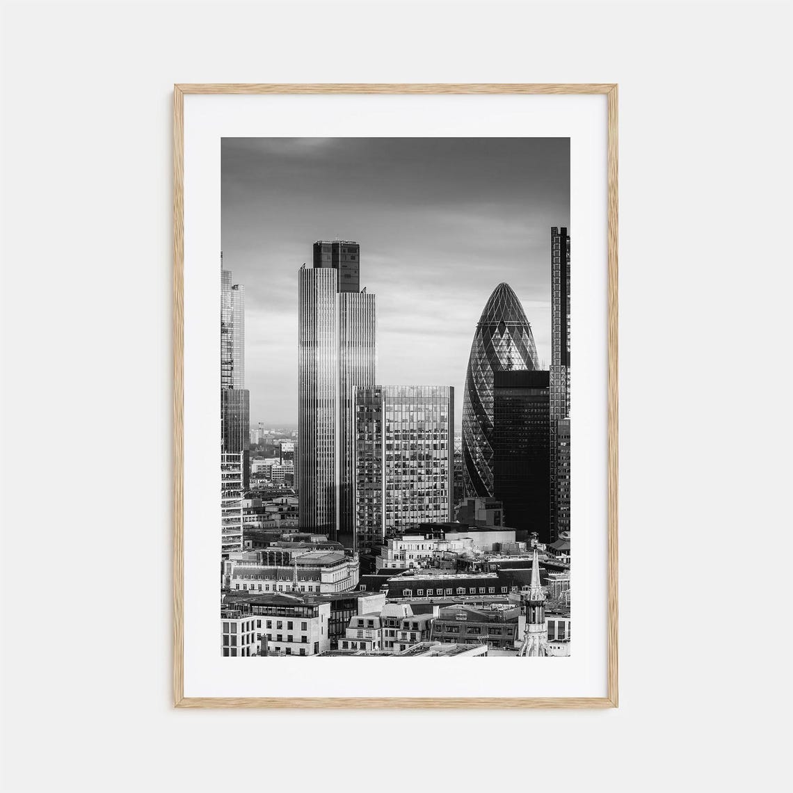 London Black And White Financial District Gherkin Skyline Poster