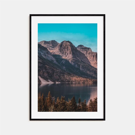 Glacier National Park Rocky Peaks Over a Still Lake Scenic Print