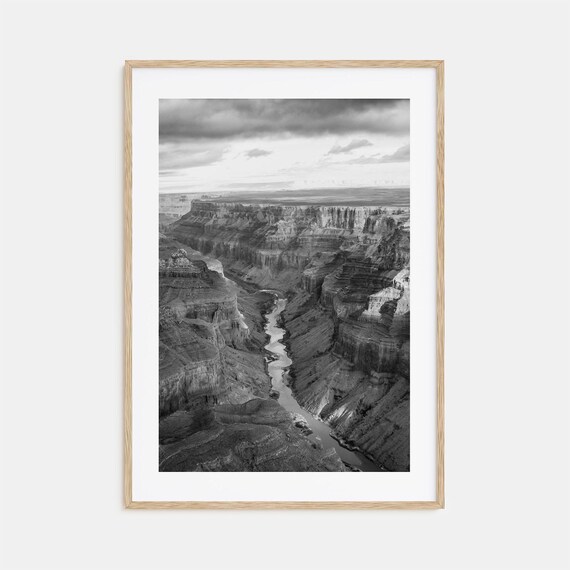 Grand Canyon Aerial View with Colorado River Black and White Poster