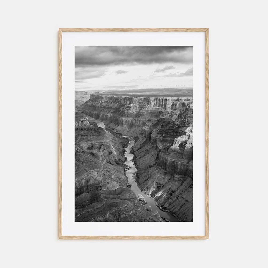 Grand Canyon Aerial View with Colorado River Black and White Poster