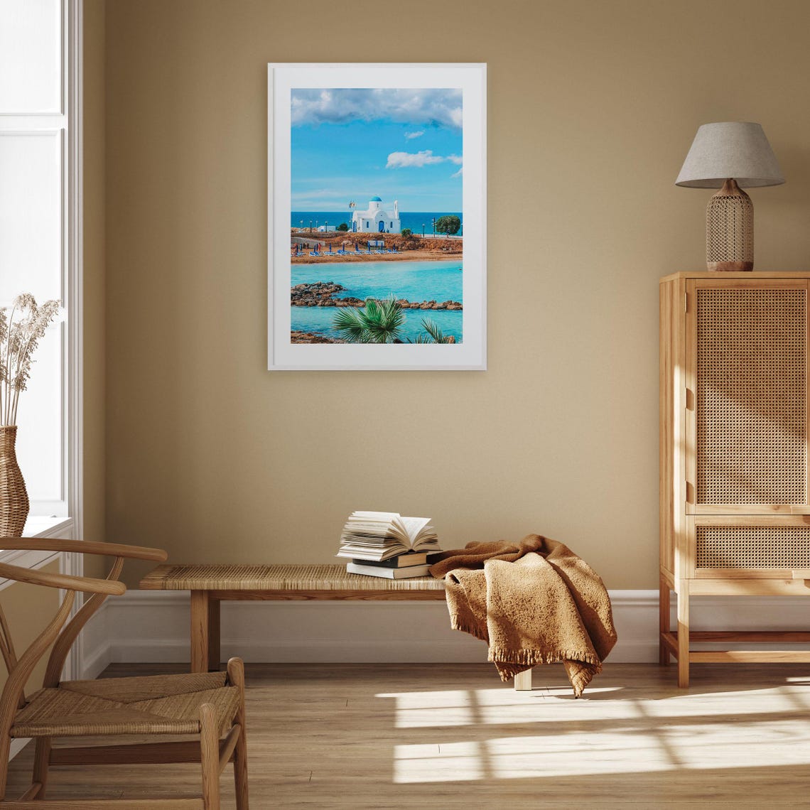 Cyprus White Church Blue Dome Seaside Chapel Mediterranean Poster - Image 2