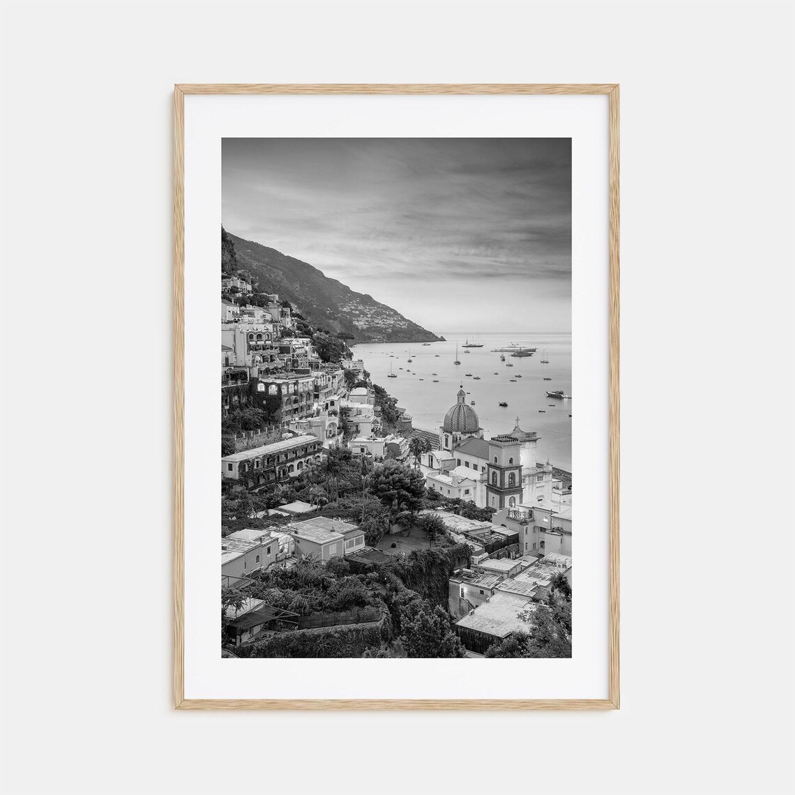 Positano Amalfi Coast Village Black And White Italy Seaside Poster