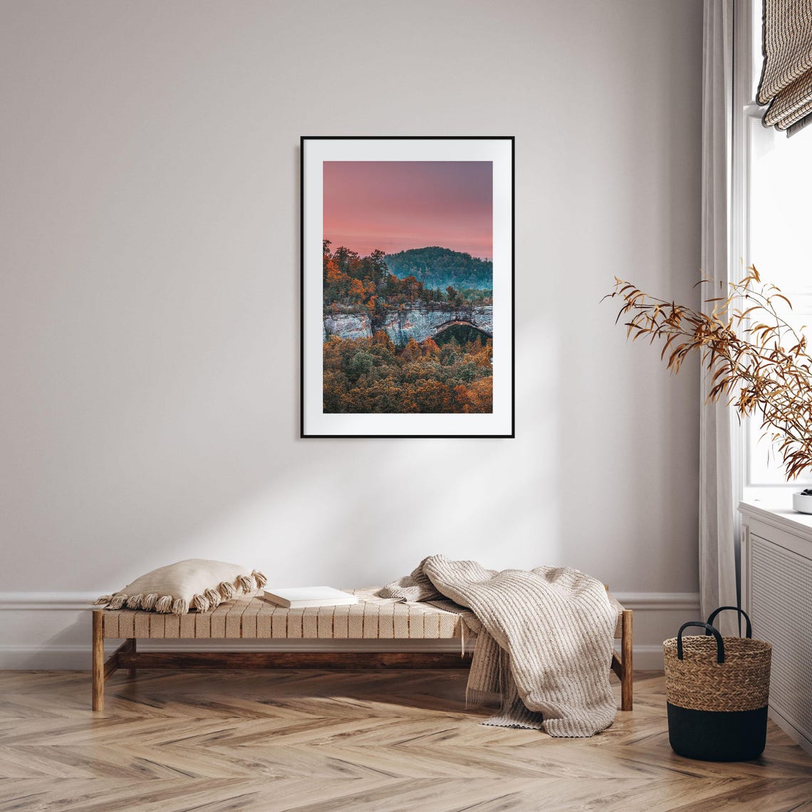Boone Natural Stone Arch Rising in Autumn Forest at Dusk Poster - Image 2